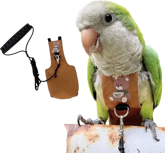 Bird Diaper Harness Flight Suit Clothes, Parrot Flight Suit with Leash for Parrot, Bird Flying Clothes with Rope and Handle for Outdoor Activities Training (Hahn's Macaw,with Leash)