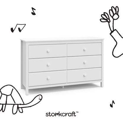 Storkcraft Alpine 6-Drawer Dresser (White) – GREENGUARD Gold Certified, White Dresser for Bedroom, Kids & Nursery Storage Drawers, Safety Interlocking Drawers, Pre-Installed Tracks, Kids Bedroom