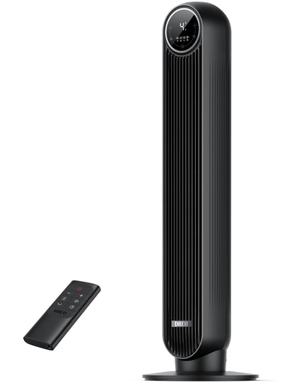 DREO Tower Fan for Bedroom, 2026 Upgraded DC Motor, 28ft/s High Velocity, 20dB Ultra Quiet Standing Fan, 8 Speeds 4 Modes, 90° Oscillating Bladeless Fan for Indoors, Floor Fans with Remote, Black