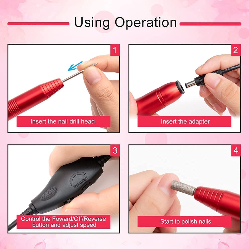Portable Electric Nail Drill Machine, Professional 20000 RPM USB Manicure Pedicure Drills for Acrylic Nails Gel Polishing Shape Tools