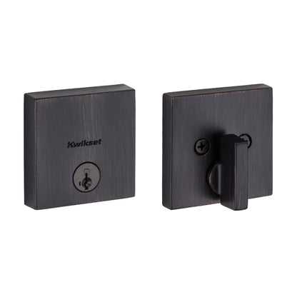 Kwikset Downtown Deadbolt Lock, Matte Black Square Exterior Keyed Front Entry Door, Pick Resistant SmartKey Rekey Security, Single Cylinder Dead Bolt, with Microban Protection