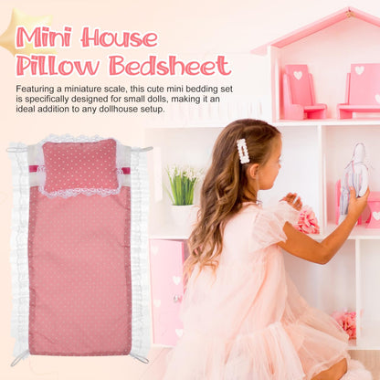 Abaodam Doll House Bedding Set Miniature Bedroom Accessories with Pillow and Bed Sheet for 1/12 Scale Doll Furniture Soft Cloth Mini Bed Kit for Dollhouse Decoration