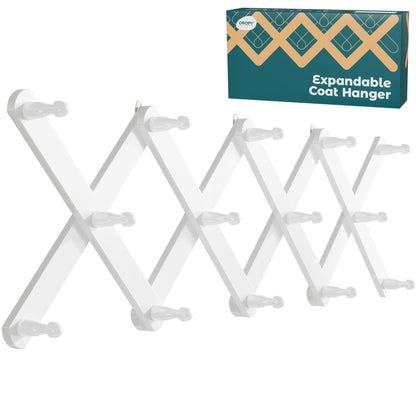 OROPY Accordion Wall Hanger with 14 Pegs, Expandable Wooden Coat & Hat Rack