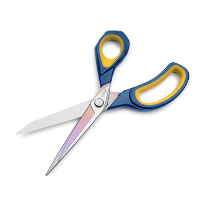 LIVINGO 8.5” Premium Fabric Scissors, Heavy Duty All-Purpose Titanium Coating Forged Stainless Steel Sharp Sewing Tailor Dressmaking Shears Comfort Grip Crafting Leather Cutting, Navy Blue/Yellow