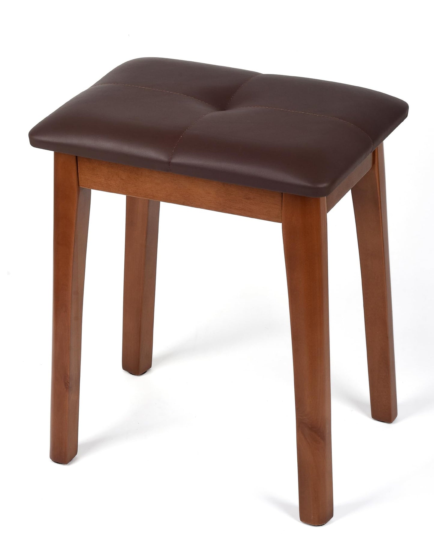 YETEYOW Solid Wood Vanity Stool with Cushion, 11" D x 15" W x 18" H - Small Wooden Ottoman Bench Chair Padded Seat for Bedroom/Living Room/Office/Makeup Vanity/Closet/Desk - Brown
