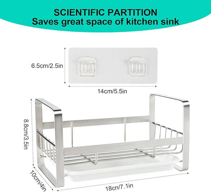 TEZZ Sponge Holder for Kitchen Sink, Stainless Steel Kitchen Storage Sink Caddy