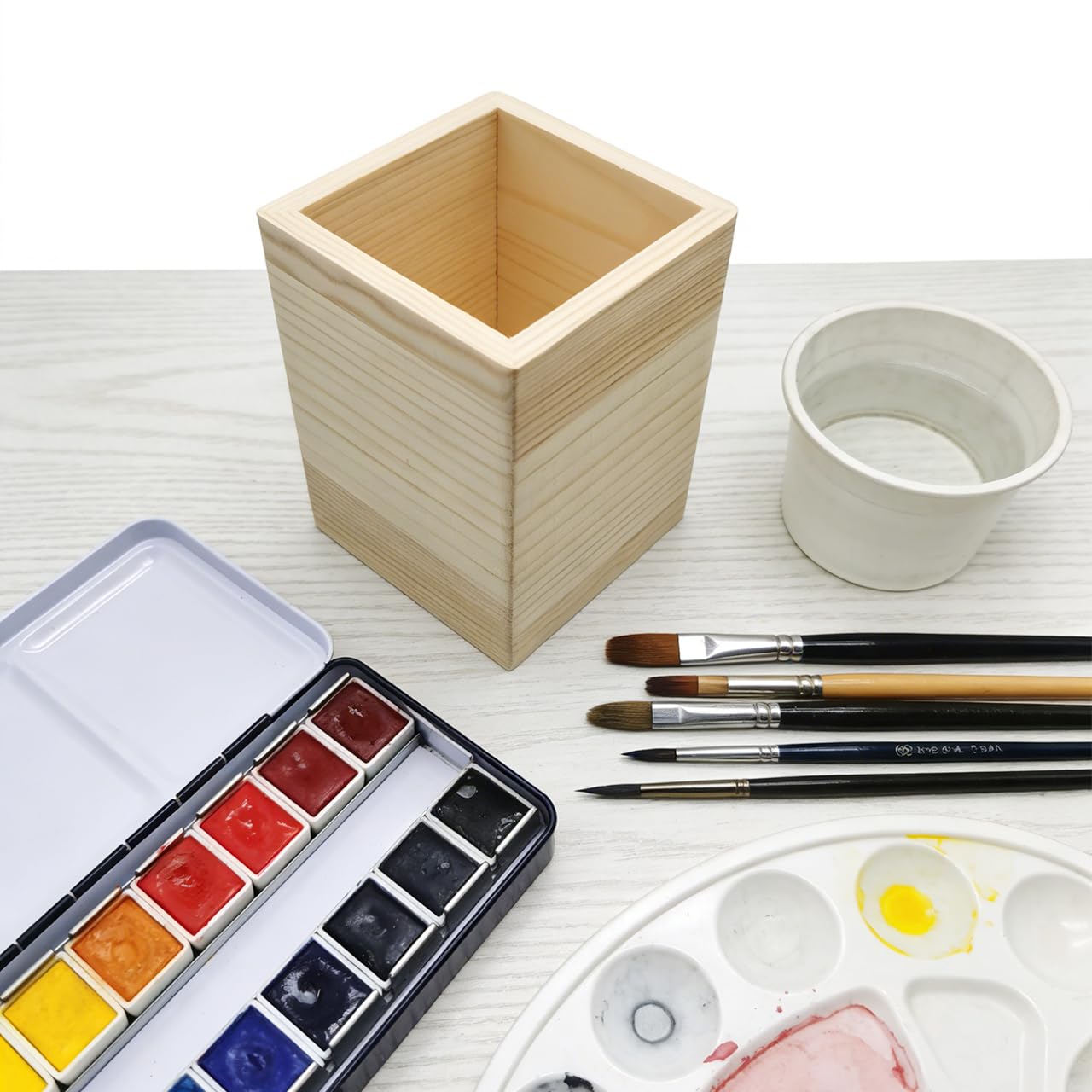Nudaoz 12 Unfinished Wooden Pen Cups for DIY Crafts - Blank Wood Pen Holders to Customize, 3×3×4 inches Size