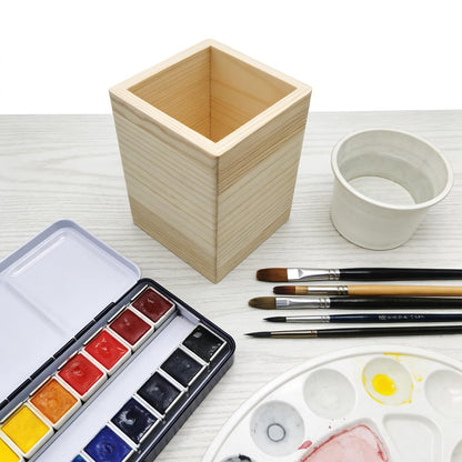 Nudaoz 12 Unfinished Wooden Pen Cups for DIY Crafts - Blank Wood Pen Holders to Customize, 3×3×4 inches Size