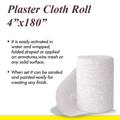 Falling in Art Plaster Cloth Rolls, 500gsm Plaster Strip, Plaster Gauze Bandages for Craft Projects, Mask Making, Belly Casts, Body Molds, 4inch x180inch, 4 Pack