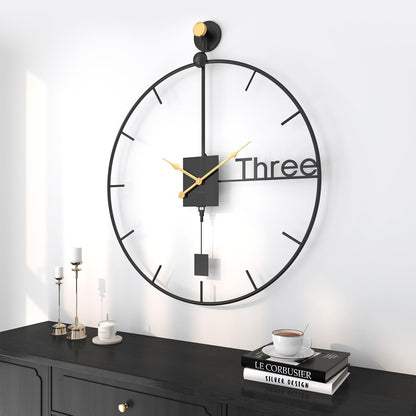 Cuspin 30 inch Large Wall Clocks Battery Operated Wall Clock with Pendulum, Silent Non-Ticking Metal Clock for Living Room Decor, Modern Decorative Hanging Clock for Bedroom, Office, Kitchen, Home