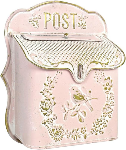 Wall Mount Mailboxes for Outside Vintage Mail Boxes for House Outside Metal Door Mailbox Drop Box Antique Style Nostalgic Charm Home Decorative, Pink