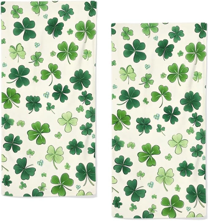 St Patrick’s Day Hand Towels Holiday Lucky Clovers Shamrock Kitchen Towels Soft