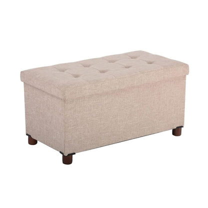 Ao Lei 30 Inches Storage Ottoman Bench, Storage Bench with Wooden Legs for Living Room Ottoman Foot Rest Removeable Lid for Bedroom End of Bed, Linen Fabric, Folding Beige Ottoman