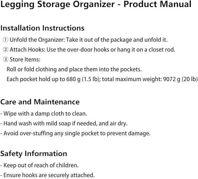 Lirex Hanging Yoga Legging Storage Organizer
