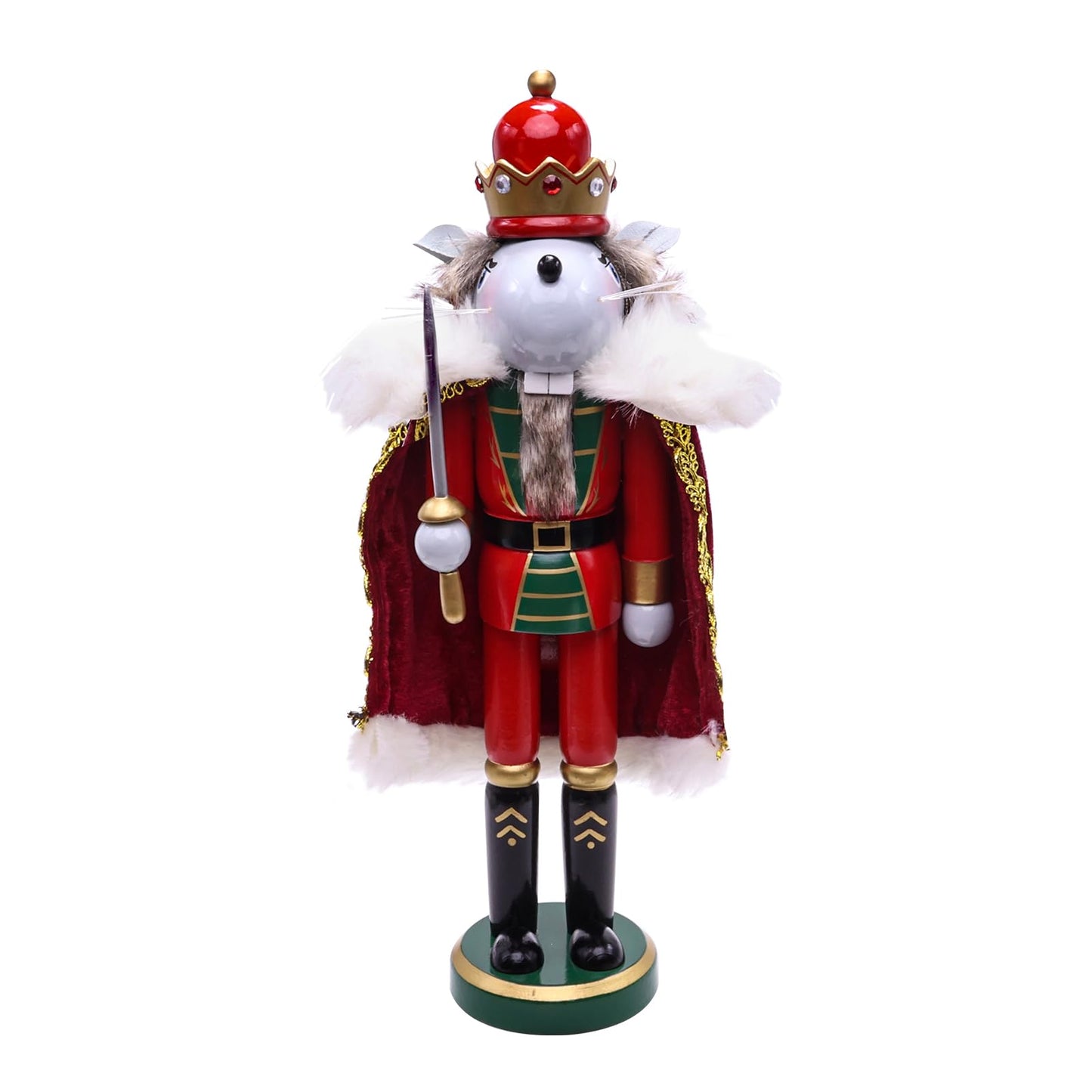 Tngan 11" Wooden Mouse King Nutcracker, Festive Christmas Decoration, Handcrafted Mouse Themed Nutcracker Collectible Christmas Decor for Tabletop, Shelves, and Fireplace Mantel