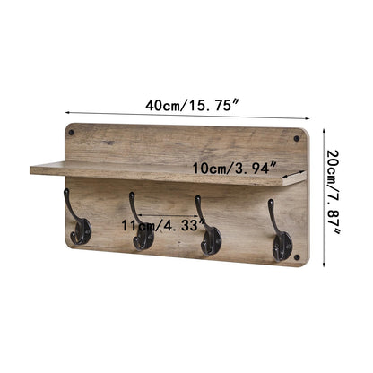 YMYNY Coat Rack Shelf Wall Mounted, Wooden Coat Hooks Set of 2, Entryway Coat Hanger with 8 Hooks,31.5''L Floating Shelves, Key Holder, for Bedroom, Bathroom, Living Room, Silver Gray UHWS006Y-2
