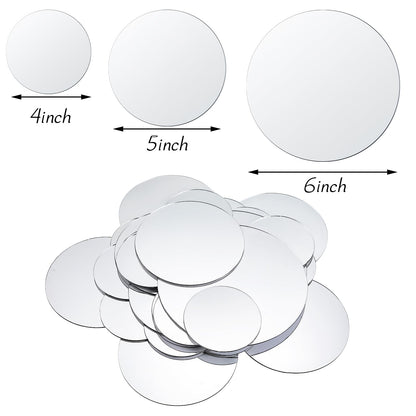 Jetec 40 Pieces Mini Size Round Mirror Small Round Mirror Adhesive Tiles Home Decoration for Crafts and DIY Projects Supplies(4 Inch, 5 Inch, 6 Inch)