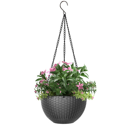 Hanging Planter, Plastic Flower Pot Plant Holder with Chain Indoor Outdoor Plants Pot Container Baskets, 8.7 inches Gray