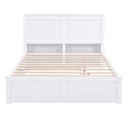 Merax Full Size Storage Platform Bed with Pull Out Shelves and Twin Size Trundle, Wooden Bed Frame with Storage Headboard for Bedroom, No Box Spring Needed