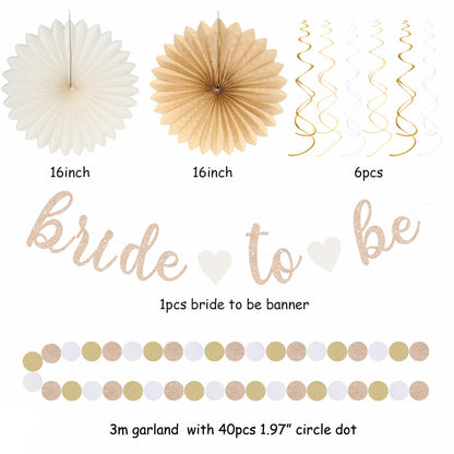 Champagne-Gold Beige Fall Boho Bachelorette Party-Decorations - 21pcs Women Bridal Shower Banner Garland,Bride To Be Paper Streamers Lanterns,Flower Tissue Pom Poms Fan Favors Wedding Decor Huglony
