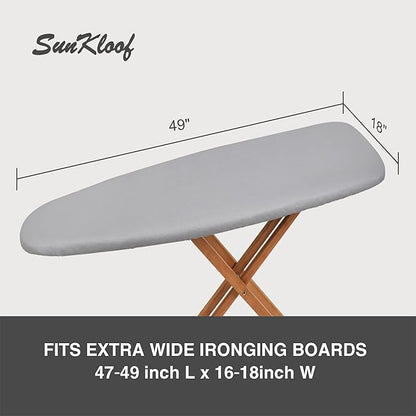 Ironing Board Cover and Pad 18"x49" Extra Wide Natural Cotton, Scorch and Stain