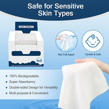 GLIMGLINT Face Towels, Biodegradable Makeup Remover Dry Wipes, Super Soft Clean