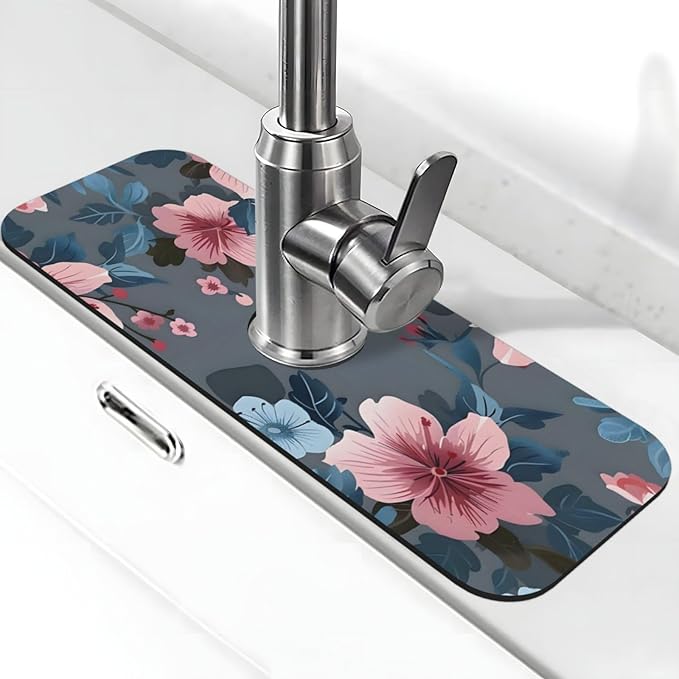 Women Girls Flower Kitchen sink faucet pad, strong water absorption, anti slip