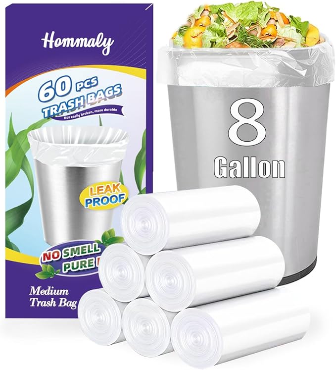 8 Gallon 60pcs Medium Clear Trash Bags Strong Clear Garbage Bags, Bathroom