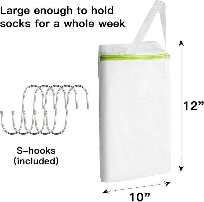 5-Pack Sock Laundry Bags with Metal Hooks, 10x12 Inch Mesh Washing Machine Bags