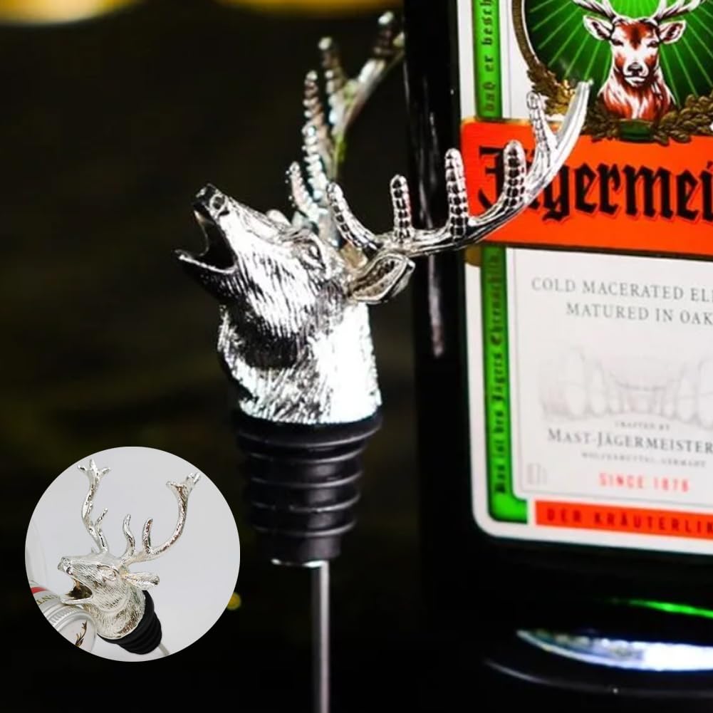 Zinc Alloy Animal Bar Liquor Bottle Pourer Liquor Pour Spout Sdjdhej 1Pcs Deer Head Bottle Tipping Nozzle Silicone Stoppers for Christmas and Halloween Decorations (Deer head)