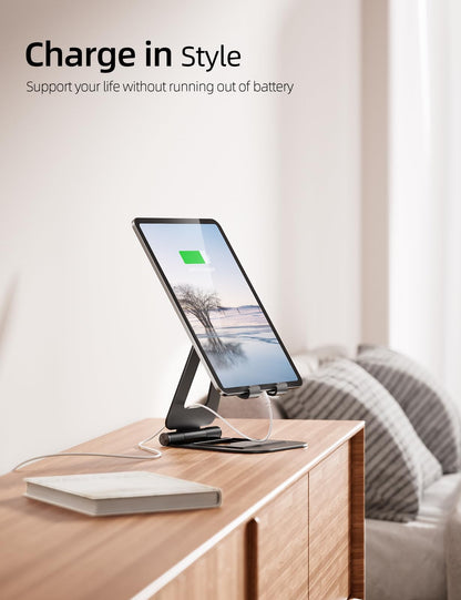 Nulaxy Aluminum Dual Foldable iPad Stand, Fully Adjustable Desktop Tablet Holder, Tablet Accessories for Office Kindle Compatible with Mobile Devices iPad Pro/Air/Mini, iPhone Pro/Max/Plus, Black