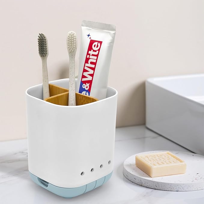 Toothbrush Holder with Bamboo Divider, Detachable