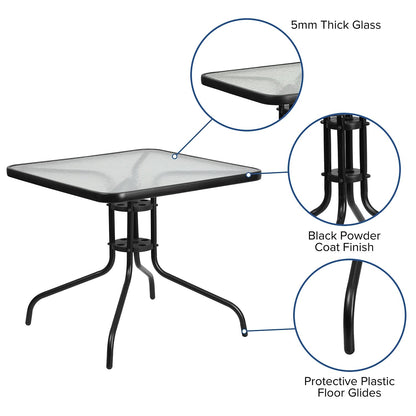 Flash Furniture Barker 31.5" Square Indoor/Outdoor Tempered Glass Metal Frame Side Table