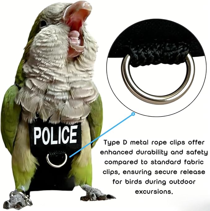Bird Diaper Flight Suit, Cute Cosplay Parrot Clothes, Easy-to-Wear Washable Nappy, Durable Metal Ring Harness for Cockatiel, Conure, African Grey, Parakeet Outdoor Flying (with Leash,XXL)
