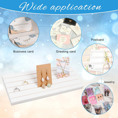 PH PandaHall 5 Slots Wooden Card Display Stand, White Jewelry Organizer Earring Card Holder Photo Table Displays for Earrings Bracelet Ring Jewelry Business Cards Selling Retail, 11.8x4.7 inch