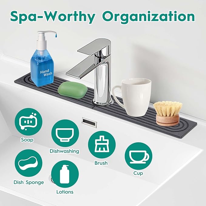 24 Inch Stone Faucet Mat for Kitchen Sink, Kitchen Sink Splash Guard-Water