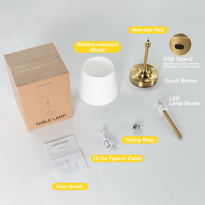Kakanuo Rechargeable Cordless Table Lamp Gold - 1 Pack Brass 4000mAh Battery Operated Lamp, 3000K Warm Light, Touch Control Stepless Dimming, for Bedside, Dining Table, Home Decor