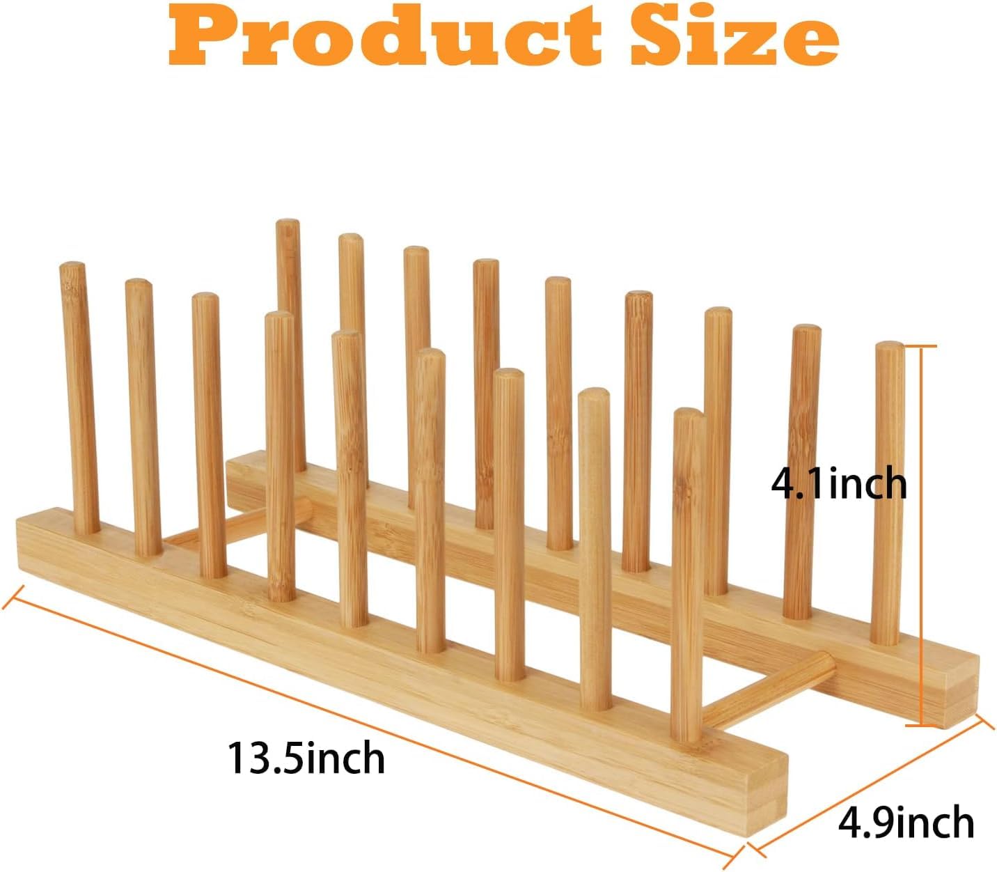 Yuixoseu Bamboo Dish Drying Rack Kitchen Cabinet Organizer, Plate Pot Lid Organizer, Wooden Drying Rack Stand Drainer for Dish, Pots, Lids, Bowls, Cups, and Cutting Boards and Books (4PCS)