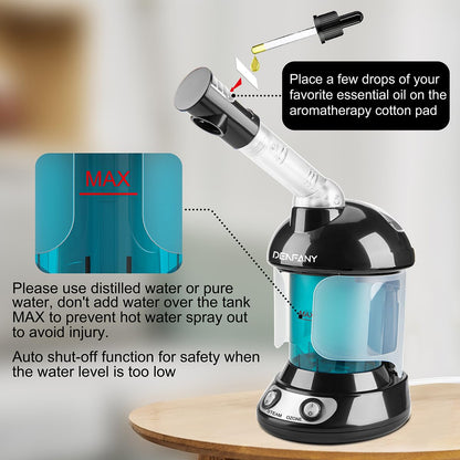 Facial Steamer - DENFANY Nano Ionic Face Steamer with Extendable 360° Rotating Arm - Portable Facial Steamer for Personal Care at Home or Salon (Blue)