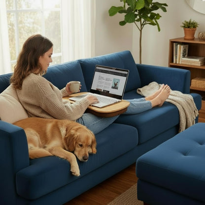 SANJIMO Lap Desk for Laptop with Cushion-Fits up to 17 inch, Bamboo Computer Laptop Stand with Phone Hoder, Anti-Slip Stopper
