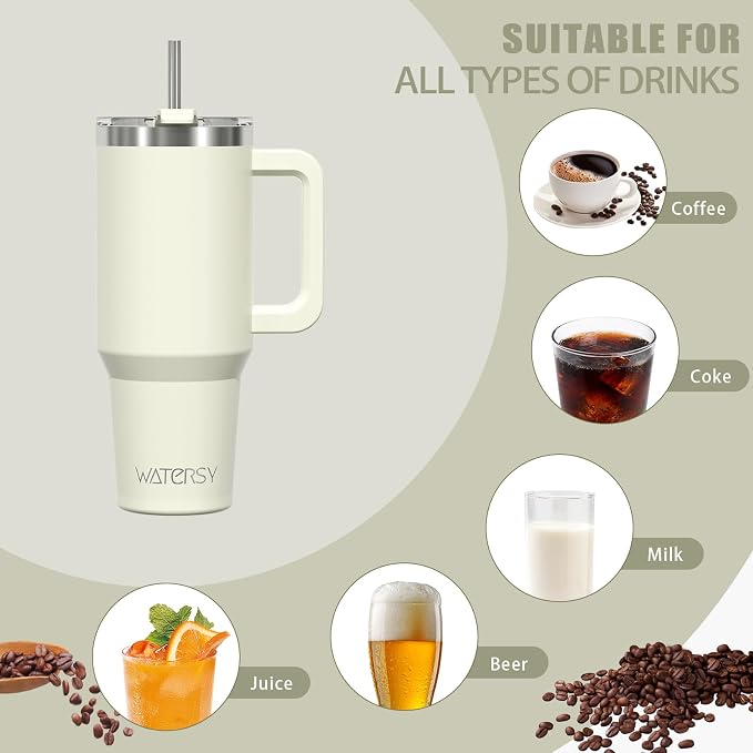 20 oz Tumbler with Handle,Tumbler with Lid and Straw,Double Wall Insulated Cup Stainless Steel Travel Mug(Cold for 34 Hours),Water Bottle for Iced Tea,Coffee,Cold Beverages(Cream White)