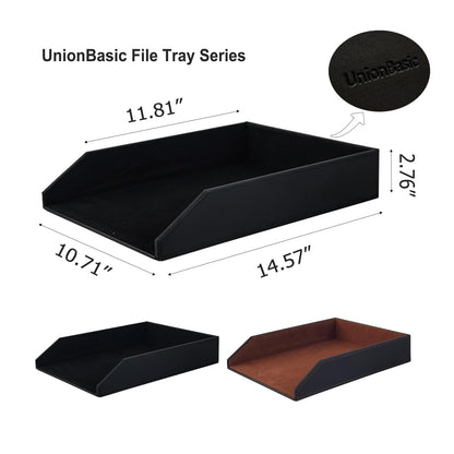 UnionBasic Stackable Document Paper Letter Tray, Faux Leather Desktop File Sorter Organizer Tray, Brown