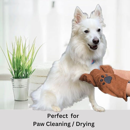 Penny & Niko Microfiber Pet Towel Mitts - Paw Cleaning and Drying Mitts/Gloves for Dogs and Cats (Brown, Standard - 2 Pack)
