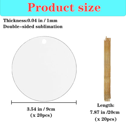 3.5 inch Metal Sublimation Christmas Ornaments,Sublimation Blanks Bulk for Heat Press Printing,DIY Handmade Crafts Double Sided Round Sublimation Ornaments 20pcs