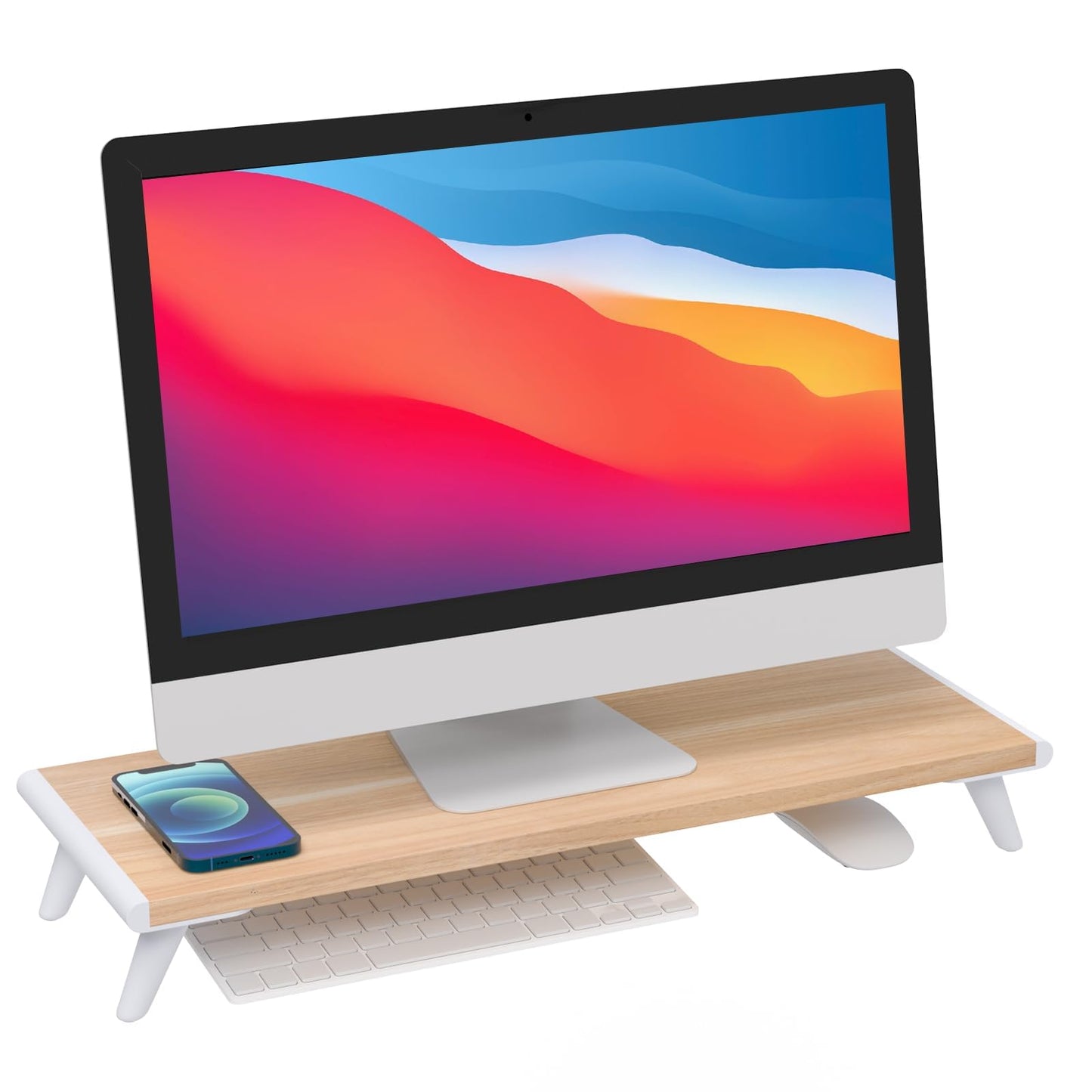 loukin 22.4" x 8.3" Monitor Stand Riser for Desk Natural Wood | 32"x14" Erasable Dry Erase Desk Mat