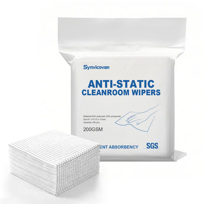 Synvicovan Anti-Static Microfiber Wipes 6"x6"(100 Pcs,Class 100, 200GSM) Lint Free Cloths Reusable Special ESD protection design is suitable for protecting sensitive electronic components and tools
