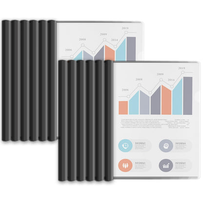 Binditek 12 Pack Heavyduty Clear Report Covers with Sliding Bars, 110 Sheet Capacity, 15mm Sliding Bar File Folder, Letter Size, 8 Mil Thick, Black, for Students and Coworkers