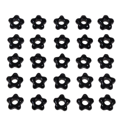 TUMBEELLUWA 10 Pcs Natural Crystal Flower Shaped Beads for Jewelry Making 5 mm, Black Obsidian Large Hole Beads for Crafts Macrame Hair Braids