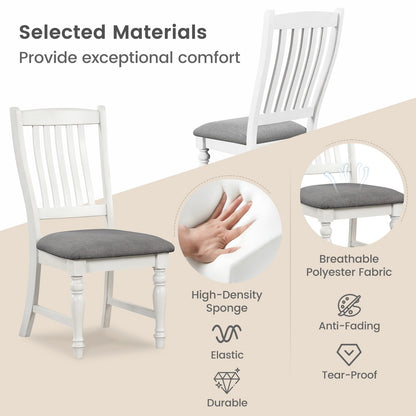 Giantex Wood Dining Chairs Set of 2, Farmhouse Kitchen Chairs with Solid Wood Frame, Max Load 355 Lbs, Armless Upholstered Dining Side Chairs with Cushion Seat, Slat Back Dining Room Chair, White