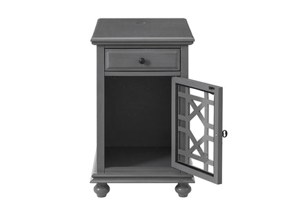 Martin Svensson Home Elegant Chairside End Table with Power — 24″W x 16″D x 25″H, Gray — Transitional Painted Accent Table with Flip-Top USB Charging, Drawer & Cabinet Storage